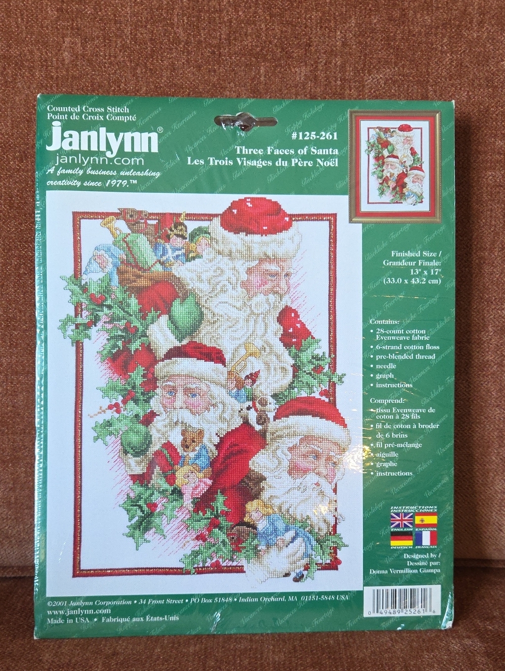 VTG Janlynn Counted Cross Stitch #125-261 Three Faces Of Santa Kit 13"×17" NIP